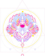 Vector illustration of mandala, isolated. Light, peace and spirit concept. Buddhism lotus symbol. Tattoo, spiritual yoga. - 506944289