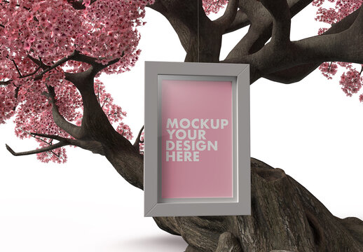 Frame and Tree in a Simple White Background