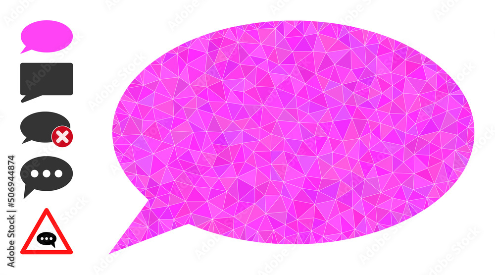 Poster vector triangulated talk message icon illustration is designed from chaotic filled triangle parts. t