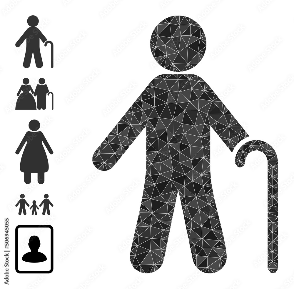 Poster vector low-poly old man icon illustration is designed of random filled triangle parts. triangle old 