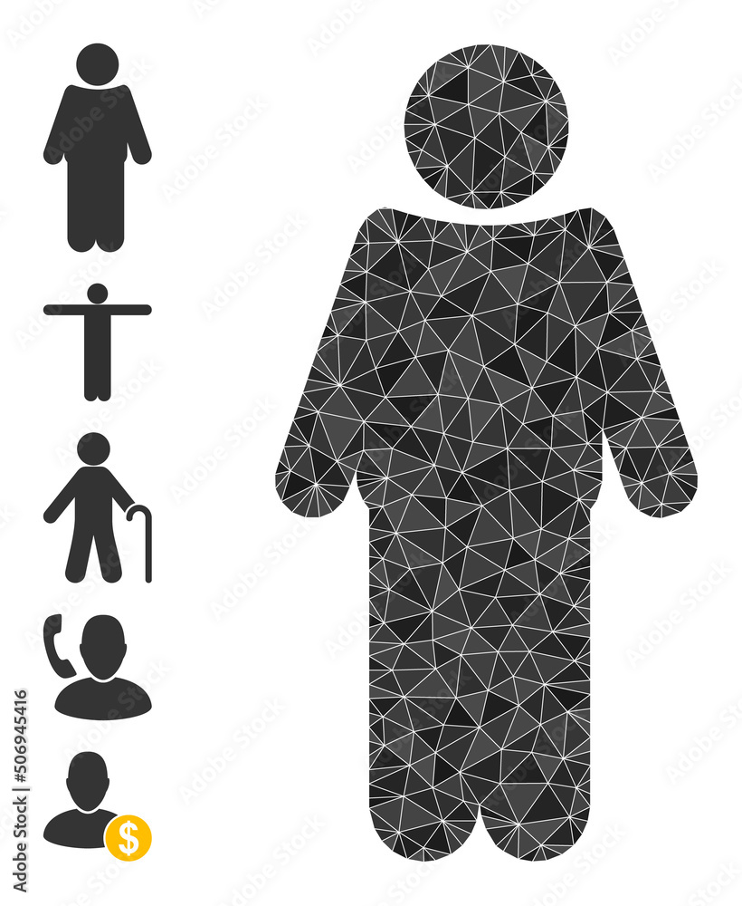 Poster vector lowpoly mister icon image is constructed with randomized filled triangles. triangle mister po