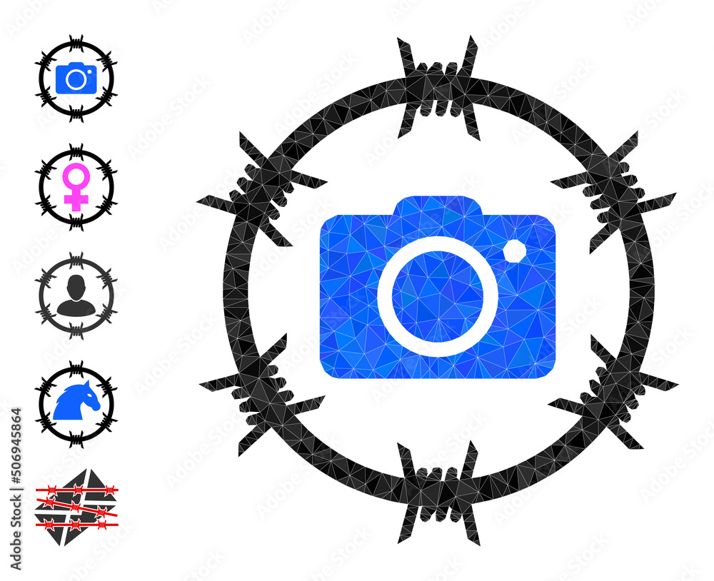 Poster vector low-poly photo arrest icon illustration is combined with randomized filled triangle items. tr