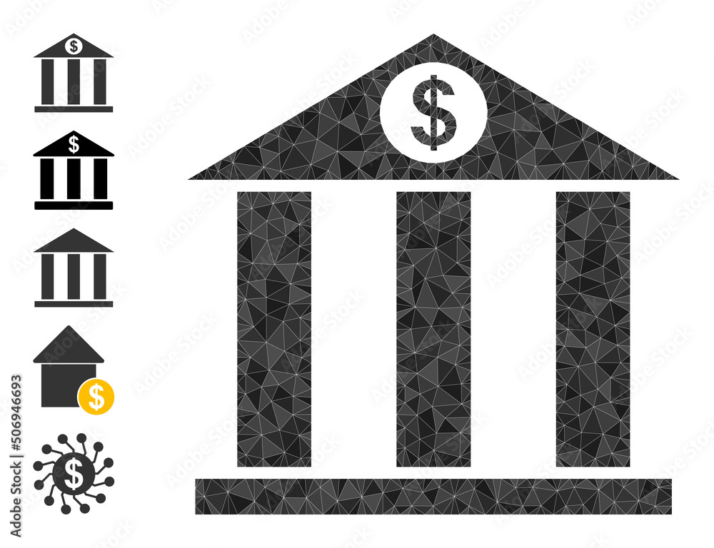 Poster vector triangulated bank building icon illustration designed of random filled triangles. triangulate