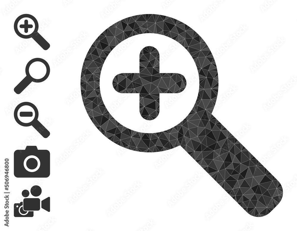Aufkleber vector low-poly zoom in icon illustration constructed with chaotic filled triangle parts. triangle z