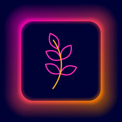 Glowing neon line Willow leaf icon isolated on black background. Colorful outline concept. Vector