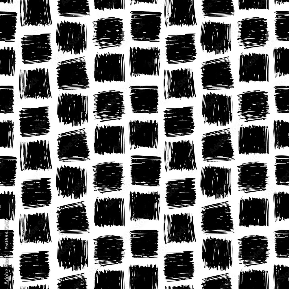 Poster vector seamless pattern. repeatable texture with hand drawn small square shape strokes. artistic mon