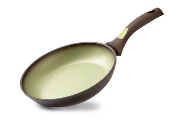 new empty frying green pan isolated on white background. - 506947440