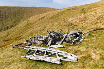 Wreckage of a Royal Canadian Air Force Wellington bomber (R1465) on a remote Welsh hillside