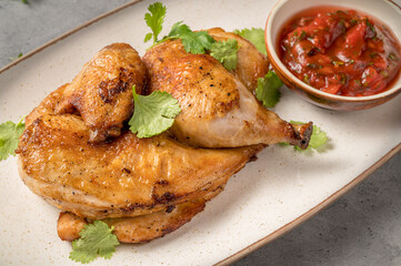 Appetizing chicken legs with sauce