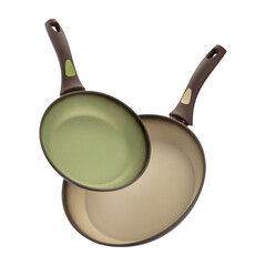 set of two frying pans on a white background. kitchen utensils isolated