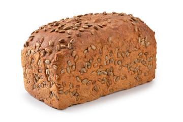 whole grain bread with sunflower seeds isolated on white background