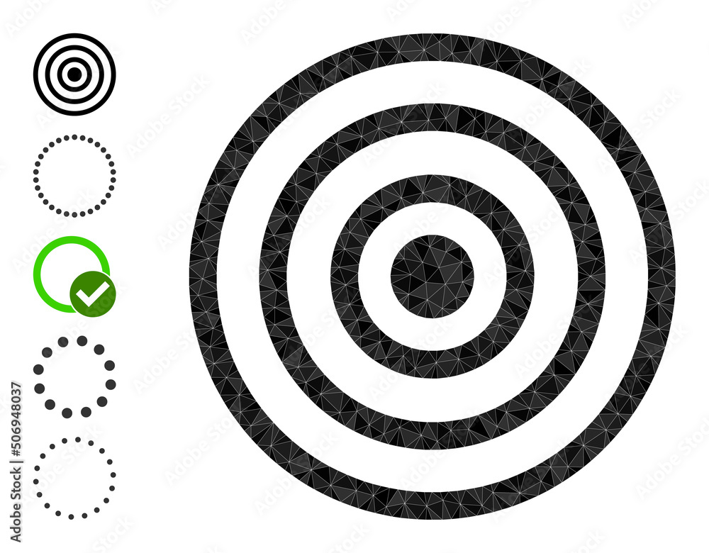 Poster vector lowpoly concentric circles icon illustration is constructed with chaotic filled triangle part