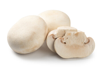 fresh sliced champignons, isolated on white background.