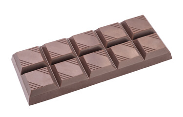 Dark chocolate pieces isolated on white background.