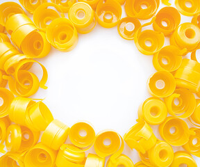 Plastic plugs on a white background, top view. Copy space.