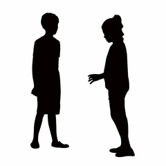 a girl and boy playing together, silhouette vector