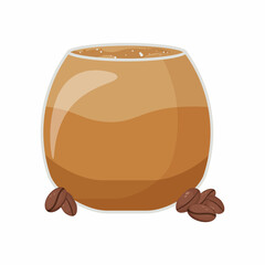 Ceramic coffee mug, morning coffee rituals. Cheerful morning routine, delicious breakfast. Coffee beans. Vector illustration for posters, banner, sticker, cover, postcard, web design, clipart, poster