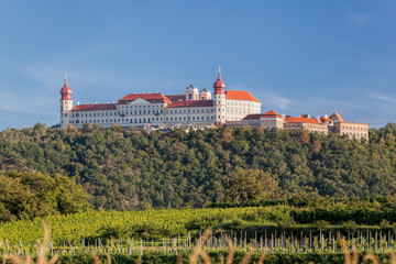 Church of monastery Goettweig near Krems with vineyards in Lower Austria, Wachau, Austria - obrazy, fototapety, plakaty