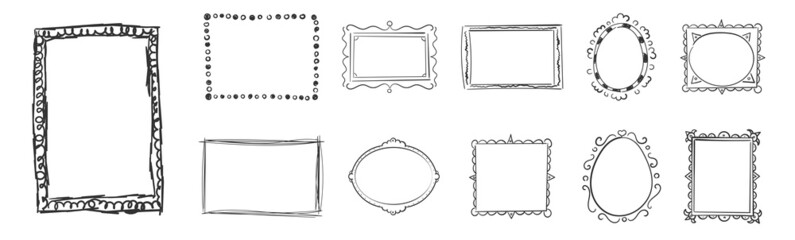 Hand drawn frames, square borders, scribble doodle