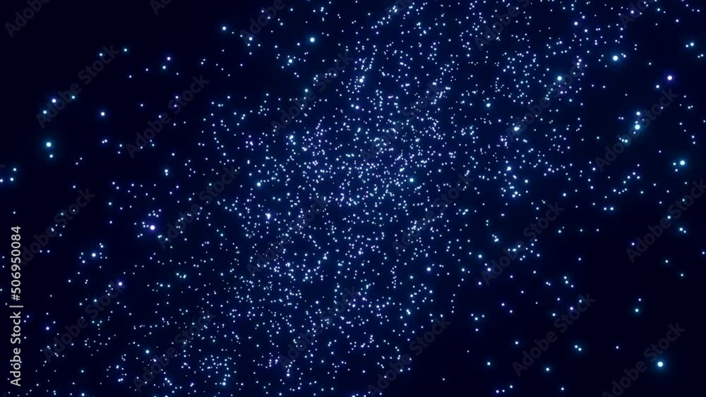 Poster cloud of glowing cosmic flow particles. design. lot of luminous particles are moving in cosmic strea
