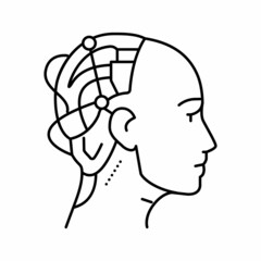 head face robot line icon vector illustration