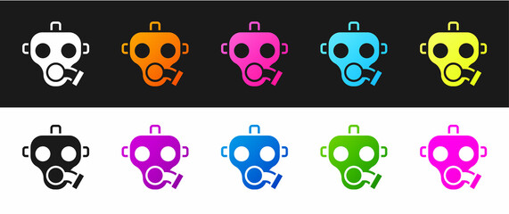 Set Gas mask icon isolated on black and white background. Respirator sign. Vector