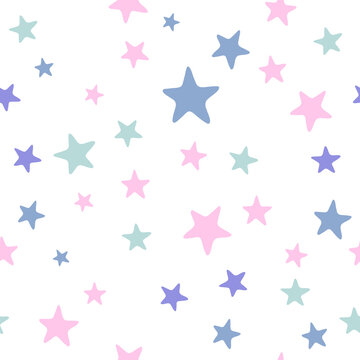 Stars childish vector seamless pattern graphic design. Baby shower gift wrapping pattern. Cute stars seamless ornament for xmas wallpaper, fabric or package design.