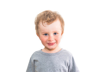 One year nine month old boy on white background