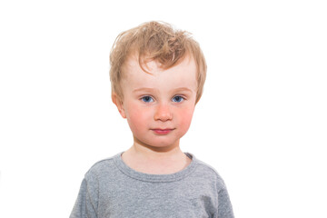 One year nine month old boy on white background