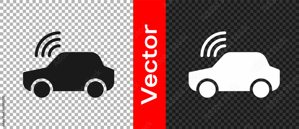 Poster black smart car system with wireless connection icon isolated on transparent background. remote car 