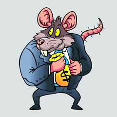 ugly rat in suit hiding dollar bill