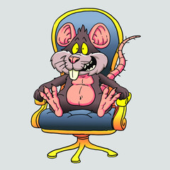 Ugly mouse sit on the boss chair