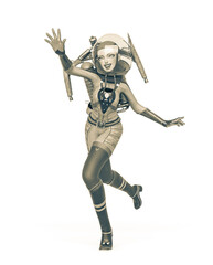 vintage astronaut girl is running in pin up style