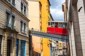Old funicular in Lyon, France - obrazy, fototapety, plakaty
