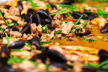 Seafood Paella Close Up Copy Space