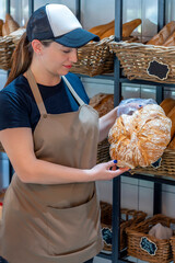 enterprising woman serving a freshly made bread