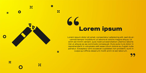 Black Broken cigarette icon isolated on yellow background. Tobacco sign. Smoking symbol. Vector