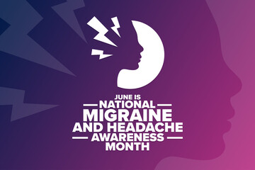 June is National Migraine and Headache Awareness Month. Holiday concept. Template for background, banner, card, poster with text inscription. Vector EPS10 illustration.