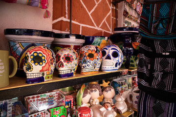 Mexican colorful skulls hispanic ceramic talavera pottery Day of the Dead 