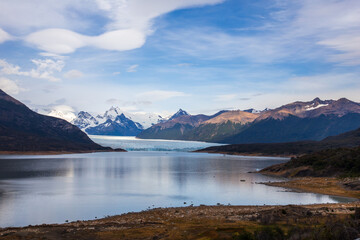 View of Lake Argentina and the Perito Moreno Glacier in the morning