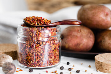 Spices for potatoes close up.