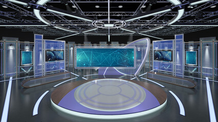 Virtual Studio Set. Green screen background. 3d Rendering