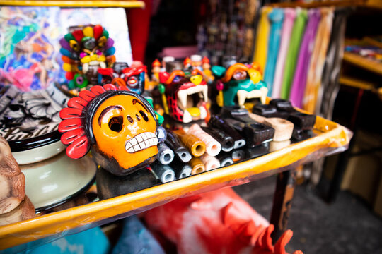 Mexican colorful skulls hispanic ceramic talavera pottery Day of the Dead 