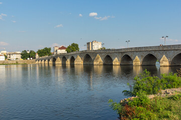 Fototapeta na wymiar Old Bridge over Maritsa river in town of Svilengrad, Bulgaria