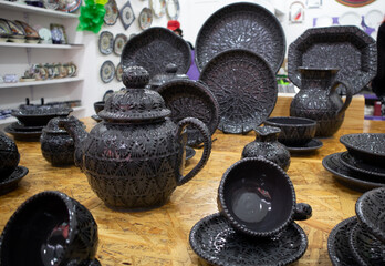 Obraz na płótnie Canvas mexican talvaera ceramica black traditional pottery