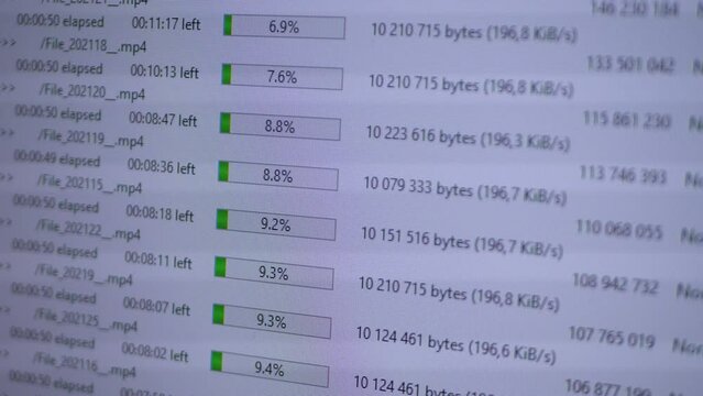 Loading progress green bar on computer LCD screen. Processing data transfer on white background. Technology concept. Download torrent file