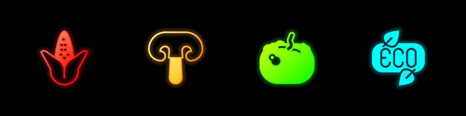 Set Corn, Mushroom, Pumpkin and Leaf Eco symbol icon. Vector