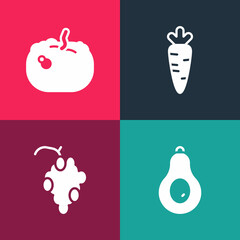 Set pop art Avocado, Grape fruit, Carrot and Pumpkin icon. Vector
