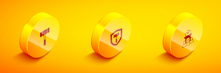 Set Isometric Auction hammer, and jewelry sale icon. Vector