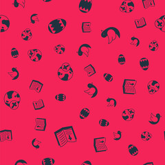 Set Holy bible book, Easter egg, Christian cross with globe and Dove on seamless pattern. Vector